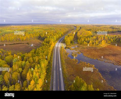 Alaska Route 3 aka George Parks Highway and Alaska landscape aerial ...