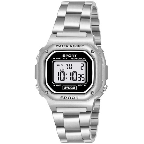Buy Shocknshop Digital Stylish Square Dial EL Light Stainless Steel ...