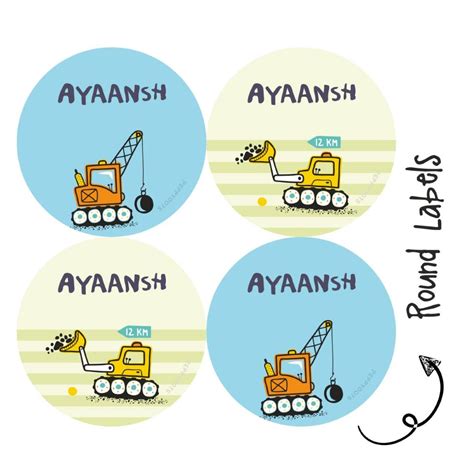 Round Water Proof Label - Cute Construction Vehicles – Popup Kids