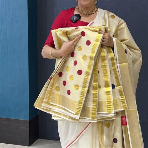 Buy KERALA SAREE - Tissue Polka Dot Cotton Kanchi Maroon - Search code ...