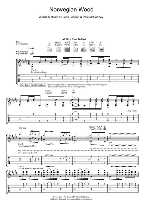 Norwegian Wood (This Bird Has Flown) by The Beatles - Guitar Tab ...