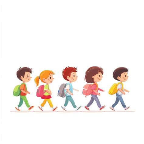 Children illustration featuring school student walking in a line ...