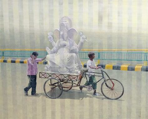 "Ganesha": Steel Grey Acrylic Painting by Kamlesh Chavda – ArtZolo.com