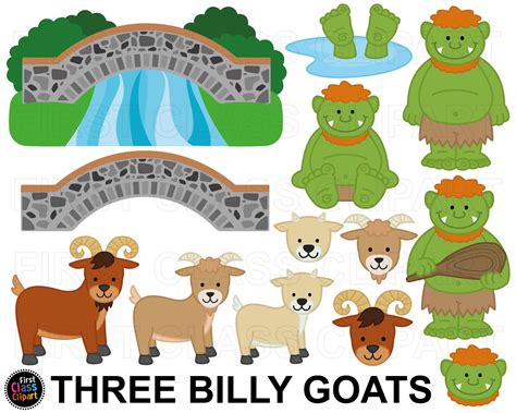 Three Billy Goats Gruff Clipart, Troll Clipart, Goats, Bridge, River ...