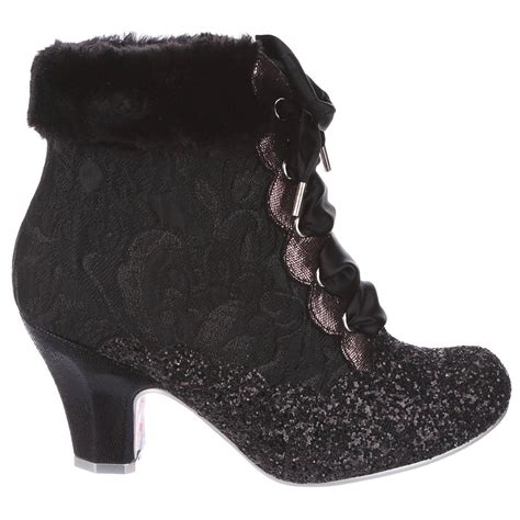 IRREGULAR CHOICE Fancy A Cuppa Party Heel Boots in Black