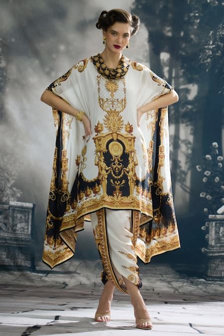 Buy Black Silk, Modal, Satin Cowl Lavanya Regal Print Draped Tunic And ...