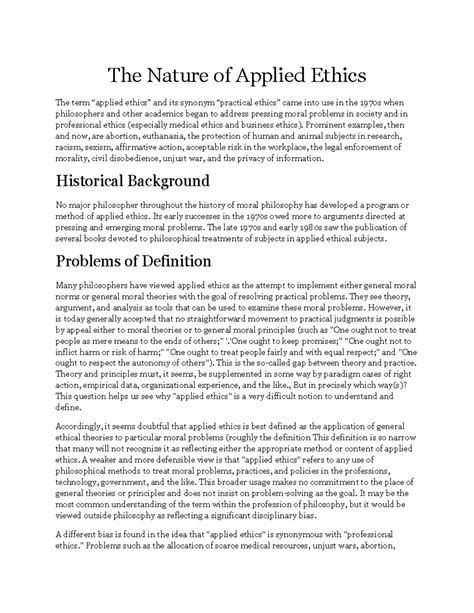 Nature of Applied Ethics - Prominent examples, then and now, are ...