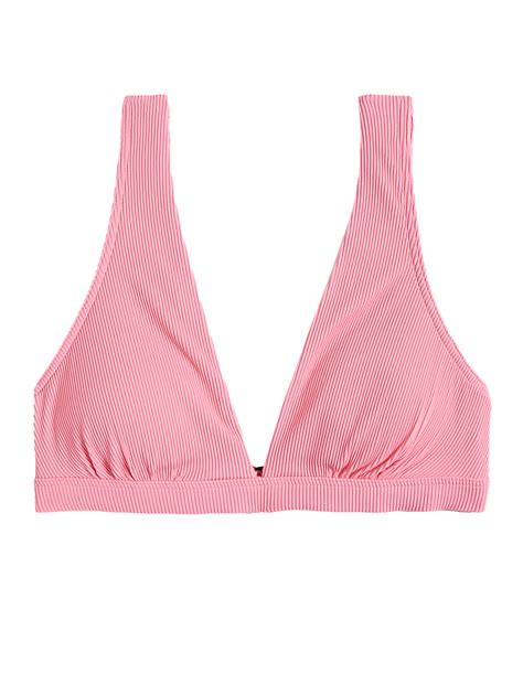 Buy Ribbed Padded Plunge V-Neck Bikini Top at Marks & Spencer