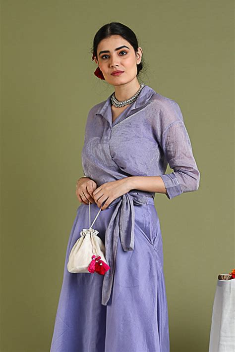 Shop Lavender Tissue Wrap Top in Chanderi Handloom | Vinusto