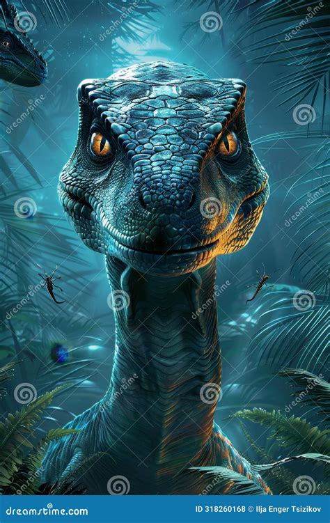 Sleek Velociraptor Pack Hunting in Fern Underbrush, Sharp Claws and Eyes Suggest Imminent Prey ...