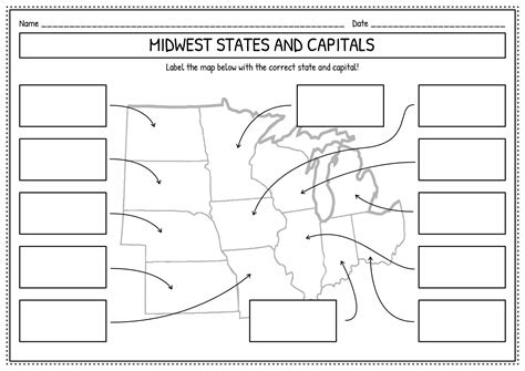 Printable Midwest States And Capitals Worksheet