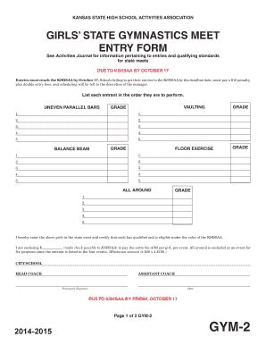 Fillable Online kshsaa GIRLS' STATE GYMNASTICS MEET ENTRY FORM - kshsaa ...