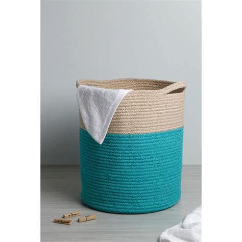 IVY by HomeStop Cotton Color Block Braided Large Laundry Basket - 35 cm ...