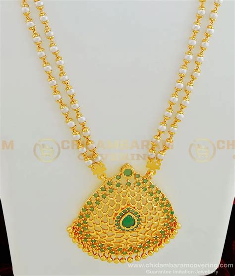 Buy Elegant Emerald Stone Big Pendant Latest Pearl Haram Designs Gold ...