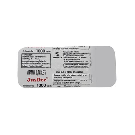 Jusdee Vitamin D3 1000 IU Tablets (3x10) - Cureka - Online Health Care ...