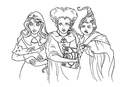 The three witches: Winifred, Sarah and Mary - Hocus Pocus Coloring Pages