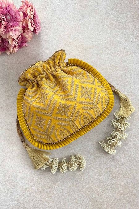Buy Yellow Embroidery, Sequins Polti Bag by Amyra Online at Aza Fashions.