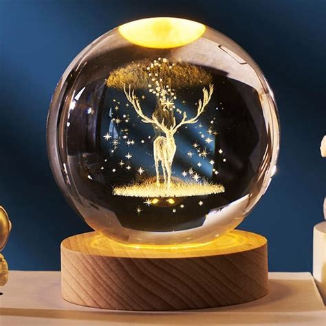 Buy eumqestoer 3D Galaxy Crystal Ball Night Light | Dimmable Engraved ...