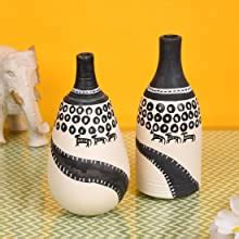 AAKRITI ART CREATIONS Warli Hand Painted Earthen Pots with Sheesham ...