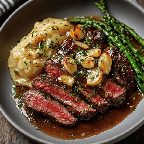 Bavette Steak with Roasted Garlic Pan Sauce - Tasty Chow