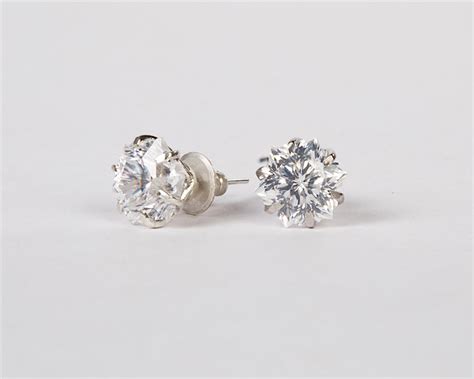 Snow Flake Shaped Crystal Studs in Sterling Silver - Nirwaana