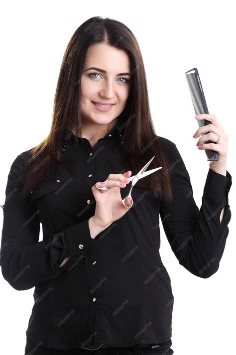 Premium Photo | Cute girl hairdresser with scissors and comb isolated ...