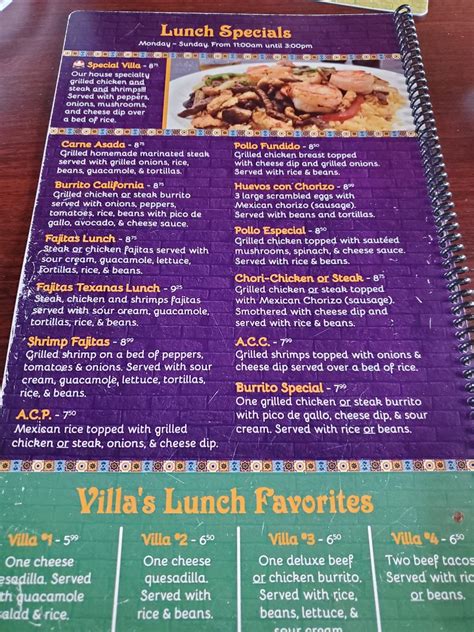 Menu at Viva villa mexican grill restaurant, Mauldin