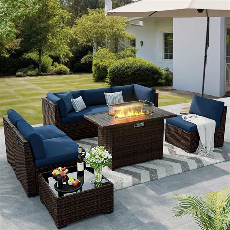 Amazon.com: VONZOY 8 Pieces Outdoor Patio Furniture Set with 44" Fire ...