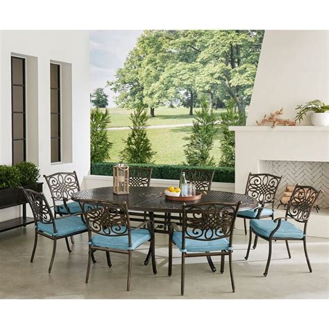 Hanover 9-Piece Blue Wicker Patio Dining Set at Lowes.com