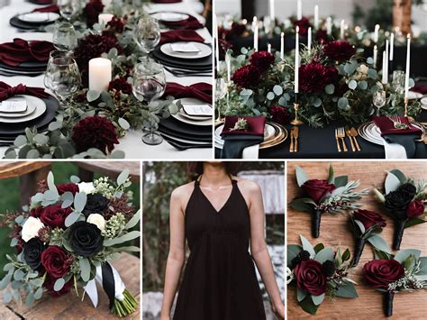 Black and Burgundy Wedding Color Palette Ideas With Eucalyptus