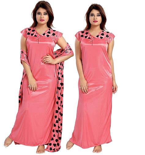Buy Zionity Women's Satin Solid Maxi Nighty(ZNT015J22O_Pink_Free Size ...