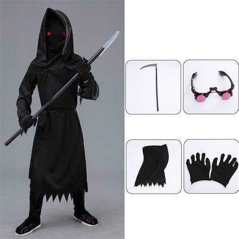 Buy Grim Reaper HHalloween Horror Death Costumes with Glowing Red Eyes ...