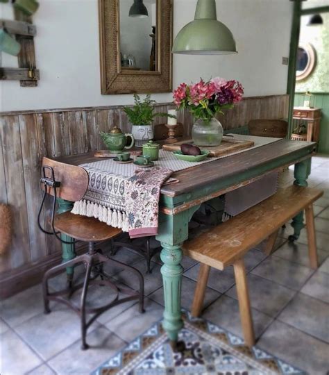 Vintage Kitchen Table with Green Dining Room | Tavolo giardino, Cucine ...