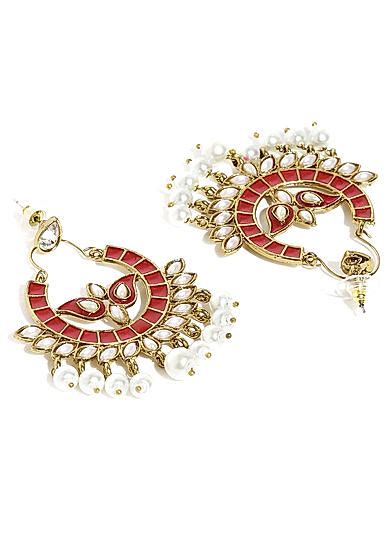Gold-Toned Pink Crescent-Shaped Chandbalis