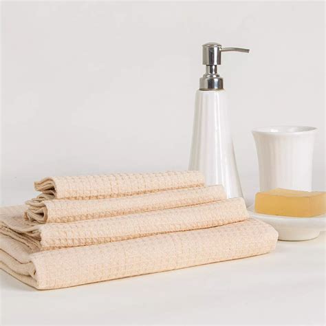 Towel Set - Solid Cream Cotton Waffle Bath, Hand, Face & Wash – Dmaasa