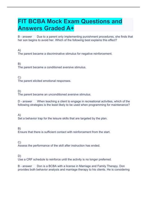 FIT BCBA Mock Exam Questions and Answers Graded A+ - BCBA - Stuvia US
