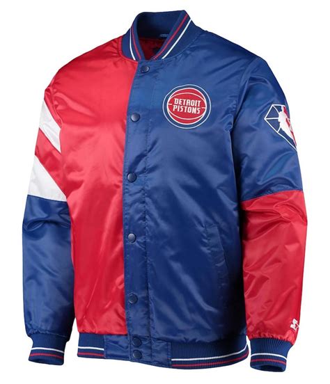 Satin 75th Anniversary Red/Blue Detroit Pistons Leader Color Block ...