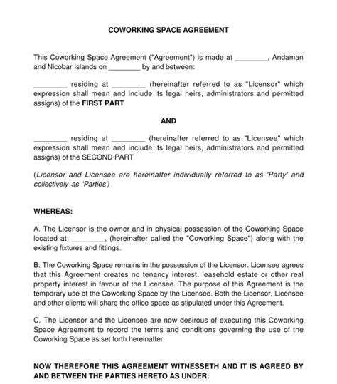 Coworking Space Agreement - Template - Word & PDF