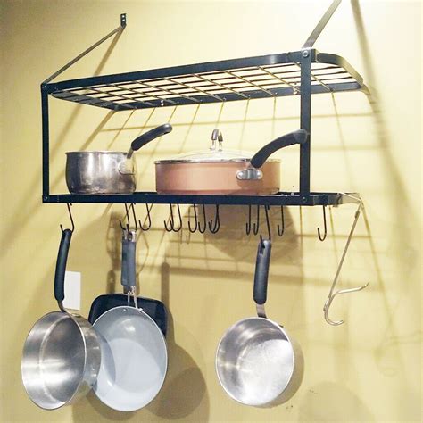 US Home Pot Rack Wall Mounted Pan Shelf Hanging Racks 2 Tire Kitchen ...