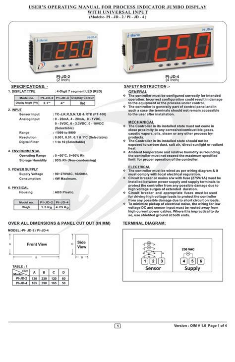 Digital Indicator - Digital Temperature Indicator - 1" display ...