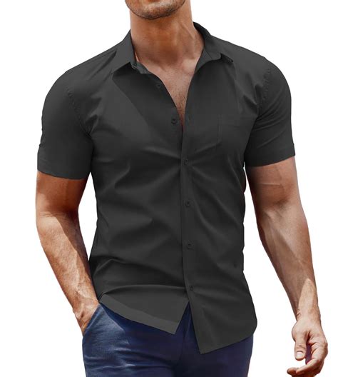 COOFANDY Mens Muscle Fit Dress Shirts Short Sleeve Button Down Shirts ...