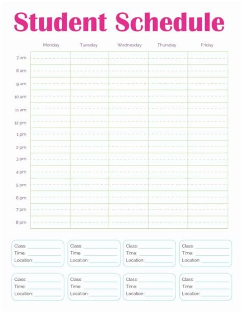 Class Schedule Printable 的图像结果