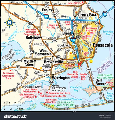 Scaled Map Of Pensacola Florida Pensacola Florida Beach Map PRINT From