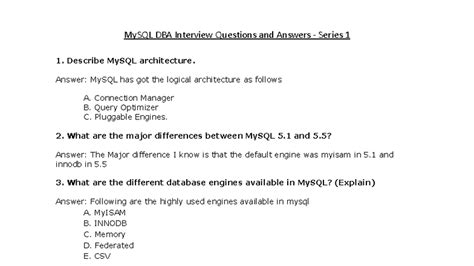 MySQL DBA Interview Questions & Answers Series 1 - Studocu