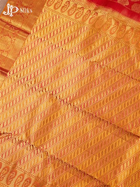 Pinkish Red And Mustard Kanchipuram Silk Saree - A13052 – JP Silks