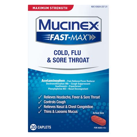 Mucinex Fast-Max Cold Flu & Sore Throat Caplets 20ct - Fast Relief for Cold, Flu, and Sore ...