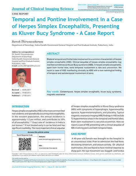 SOLUTION: Temporal and pontine involvement in a case of herpes simplex encephalitis presenting ...