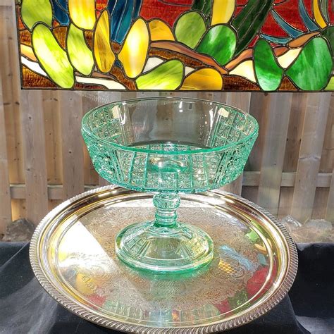 Vintage Blue Uranium Glass Comport: King, Son & Co EAPG Two Panel ...