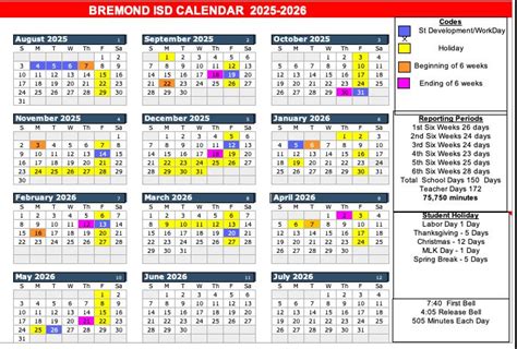 Bremond ISD - BISD 2025-2026 School Calendar