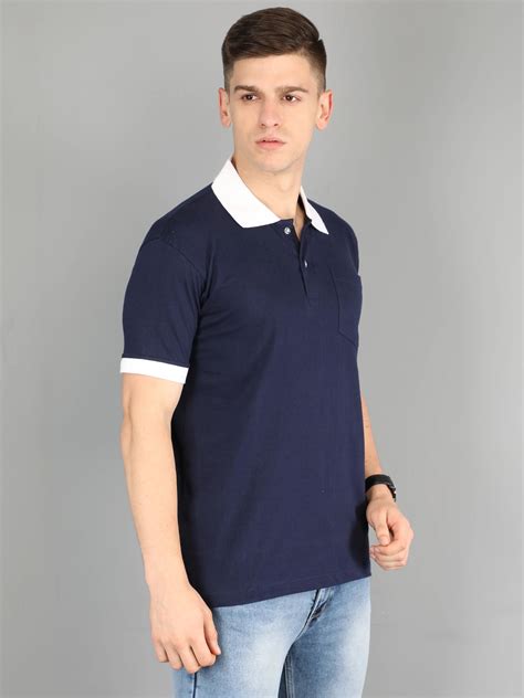 Men's Cotton Plain Polo Neck Half Sleeve Navy Blue Color T-Shirt – Fleximaa